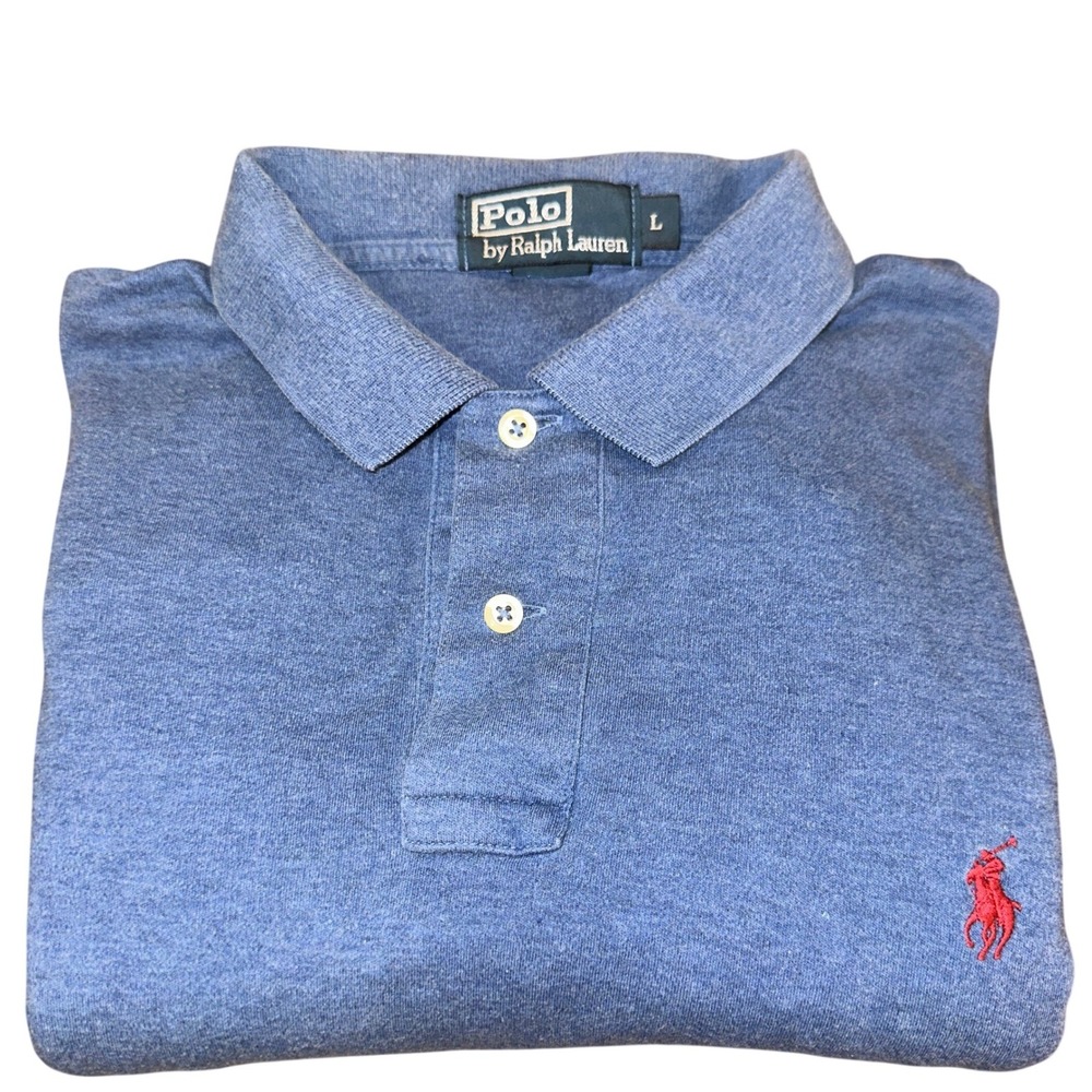 Polo Ralph Lauren Mens Blue Long Sleeve Polo Shirt Red Pony Logo Size Large L